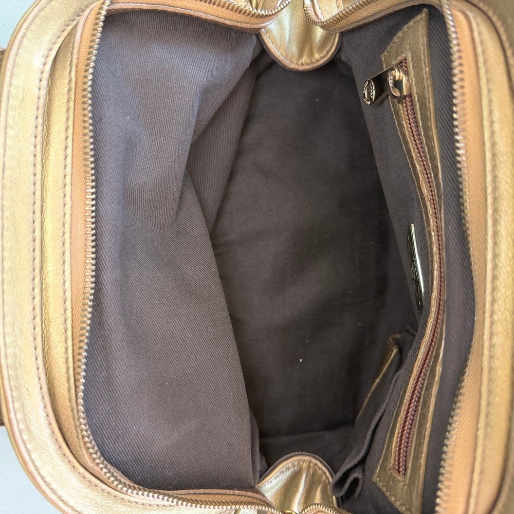 Bally Metallic Gold Leather Satchel Handbag Knotted Handles EUC Italy Purse - Picture 13 of 16